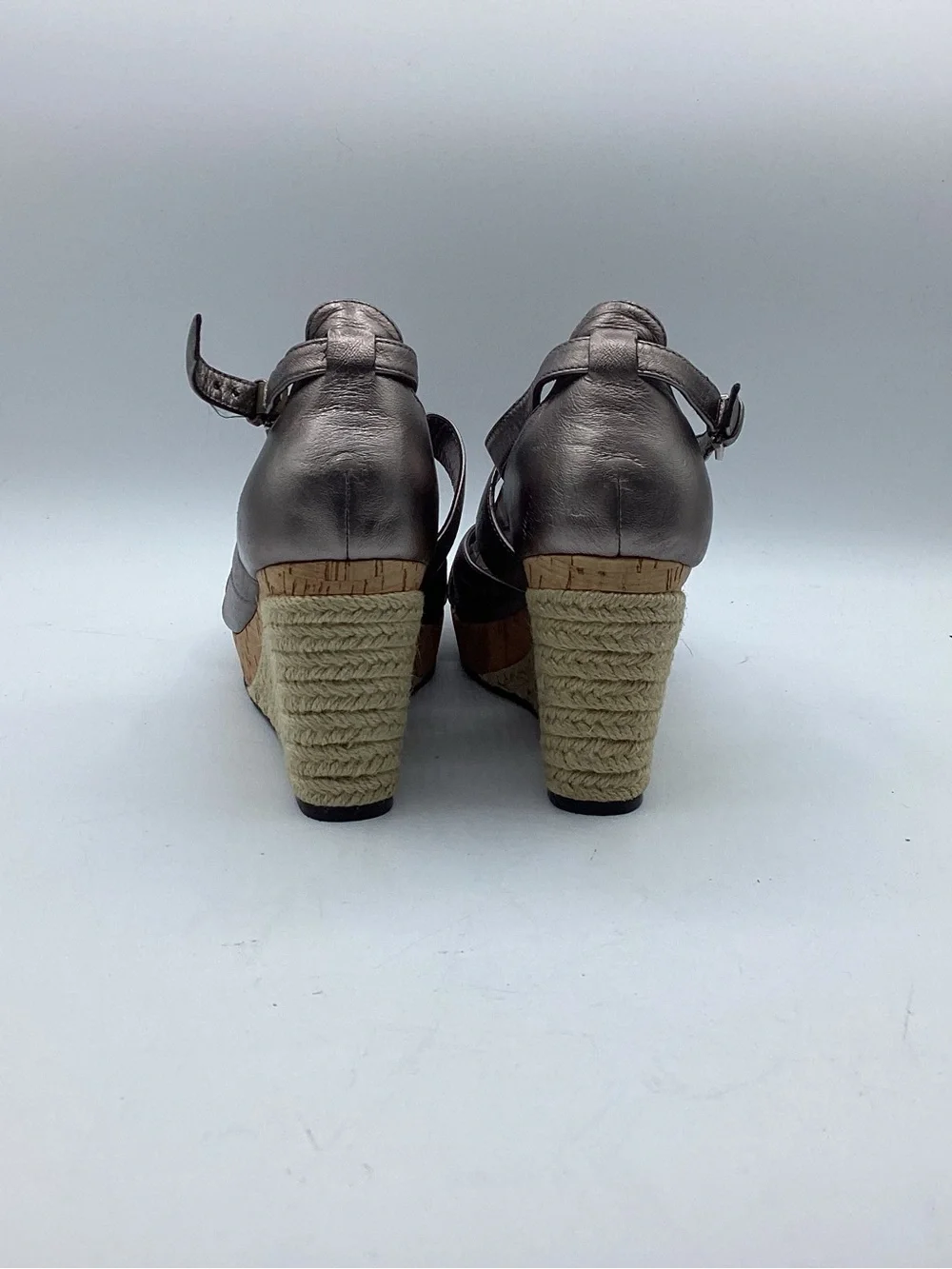 Cole Haan Marisa Gunsmoke Pewter Leather Cork Platform Sandals Women’s Size 7B